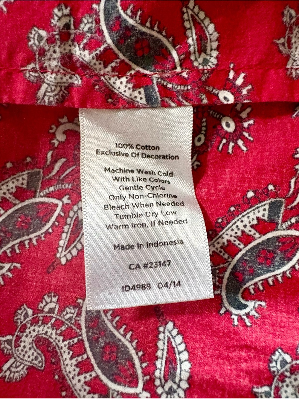 Talbots 18W Red Paisley Casual Button-Down Shirt with Blue Contrast Details - Picture 4 of 4